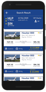 JetQ app search results screen